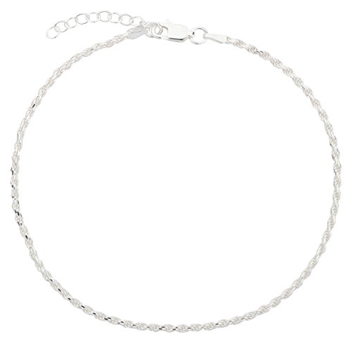 Fußkettchen, Fußkette, Kordelkette, Schmuck, Modeschmuck aus 925 Silber als Fußschmuck - 7K - Geschenke für Frauen, Mädchen und Männer, 22-25cm, 2mm, Modell 34 von 7K