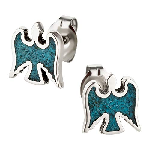 Ohrstecker Ohrringe Donnervogel Vogel Silber 925 Sterling Türkis Inlay als Ohrschmuck mit kleiner Schmuckbox - 7K - Indianer Schmuck Geschenke für Damen, Mädchen, Jungen, Kinder und Herren von 7K