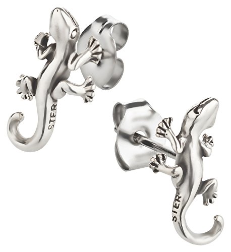 Ohrstecker Ohrringe Eidechse Gecko Silber 925 Sterling als Ohrschmuck mit kleiner Schmuckbox - 7K - Schmuck Geschenke für Damen, Mädchen, Jungen, Kinder und Herren von 7K