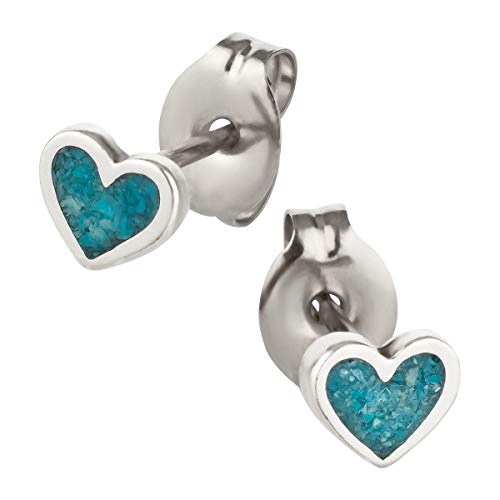 Ohrstecker Ohrringe Herz 2 Silber 925 Sterling Türkis Inlay als Ohrschmuck mit kleiner Schmuckbox - 7K - Indianer Schmuck Geschenke für Damen, Mädchen, Jungen, Kinder und Herren von 7K