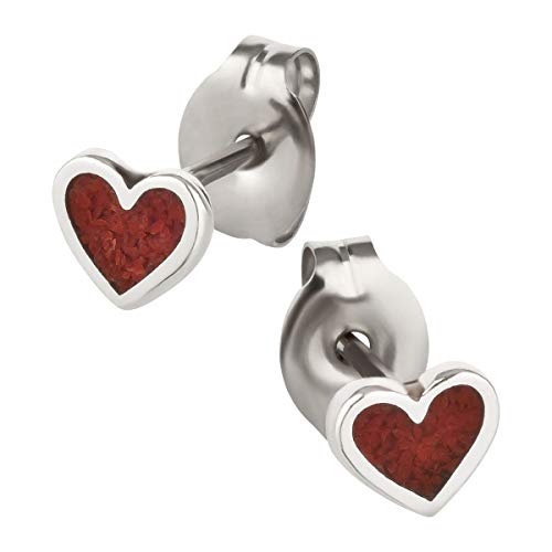 Ohrstecker Ohrringe Herz Silber 925 Sterling Koralle Inlay als Ohrschmuck mit kleiner Schmuckbox - 7K - Indianer Schmuck Geschenke für Damen, Mädchen, Jungen, Kinder und Herren von 7K