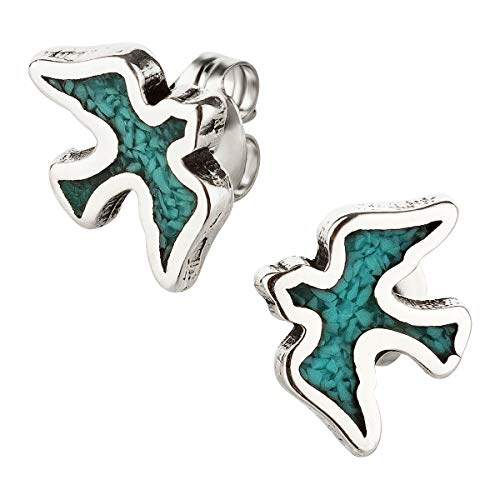 Ohrstecker Ohrringe Taube Silber 925 Sterling Türkis Inlay als Ohrschmuck mit kleiner Schmuckbox - 7K - Indianer Schmuck Geschenke für Damen, Mädchen, Jungen, Kinder und Herren von 7K