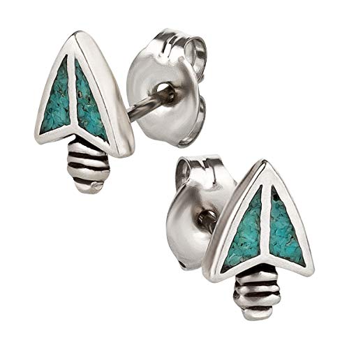 Ohrstecker Ohrringe Pfeilspitze 2 Silber 925 Sterling Türkis Inlay als Ohrschmuck mit kleiner Schmuckbox - 7K - Indianer Schmuck Geschenke für Damen, Mädchen, Jungen, Kinder und Herren von 7K