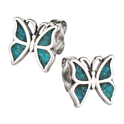 Ohrstecker Ohrringe Schmetterling Silber 925 Sterling Türkis Inlay als Ohrschmuck mit kleiner Schmuckbox - 7K - Indianer Schmuck Geschenke für Damen, Mädchen, Jungen, Kinder und Herren von 7K