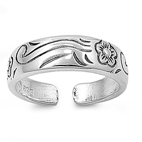 Zehenring aus 925 Sterling Silber als Fußschmuck oder Fingerring für Damen, Herren und Kinder, offener Midi Ring, verstellbar, Blume 6 von 7K