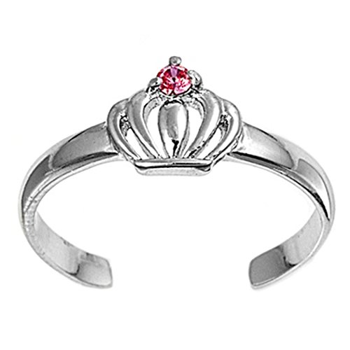 Zehenring aus 925 Sterling Silber als Fußschmuck für Damen, Herren und Mädchen, Größenverstellbar, rosa Zirkonia Krone von 7K