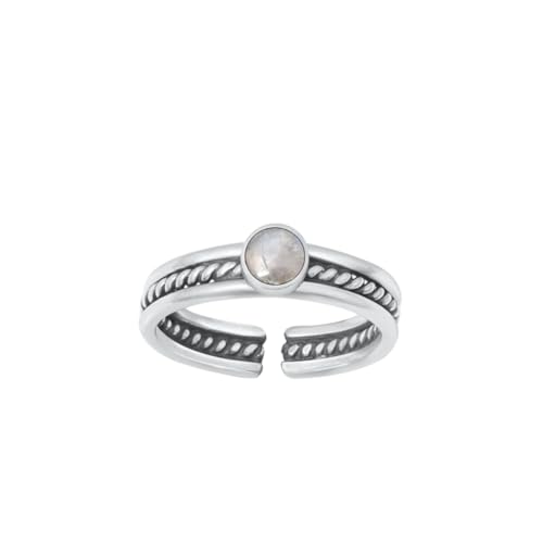 Zehenring aus 925 Sterling Silber als Fußschmuck oder Fingerring für Damen, Herren und Kinder, offener Midi Ring, verstellbar, Edelstein Mondstein von 7K