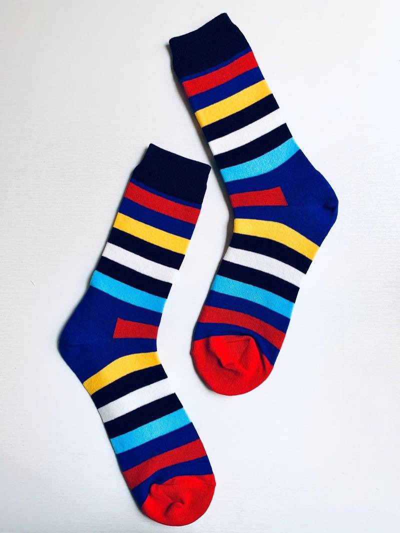 Funny Colorful Striped Socks, Size M, Eco Friendly Combed Cotton Unisex von 7LoopsFashion