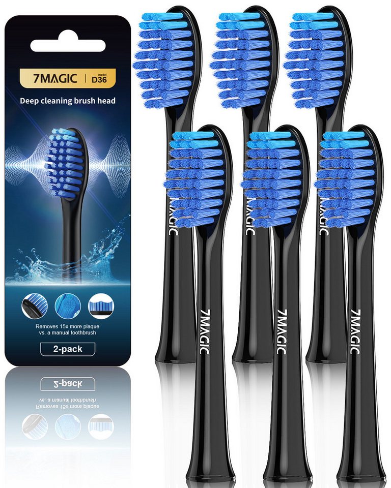 7MAGIC Aufsteckbürsten D36 Tiefenreinigung Aufsteckbürsten für 7MAGIC Elektrischen Zahnbürste, 2er Set, Arbeitet mit Precision Clean, 3D Whitening, Sensitive Clean, U-förmige Borsten, Standardgröße,Ersatzbürsten für tägliche Reinigung von 7MAGIC
