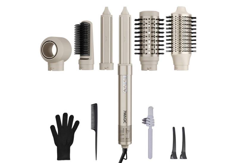 7MAGIC Multihaarstyler 6-in-1 Warmluftbürste Set Haartrockner mit Lockenstab 110,000 U/min, One-Step Föhn Volumiser,Temperaturkontrolle Kein Hitzeschaden von 7MAGIC