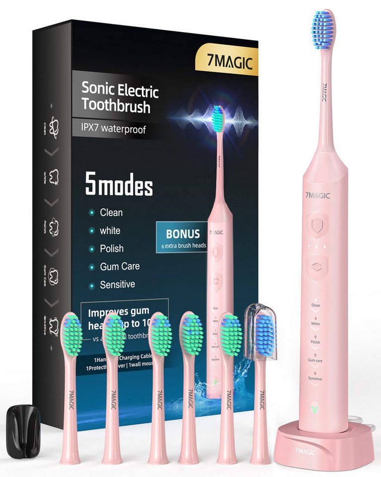 MCURO Schallzahnbürste Elektrische Zahnbürste mit Schalltechnologie 40000VPM UIltraschall, Aufsteckbürsten: 6 St., für Erwachsene und Kinder, Modell: D36, 5 Zahnputz-Modi,Putzdauer-Erinnerung, Wasserdicht von MCURO