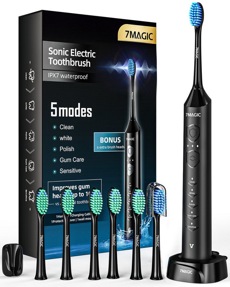 MCURO Schallzahnbürste Elektrische Zahnbürste mit Schalltechnologie 40000VPM UIltraschall, Aufsteckbürsten: 6 St., für Erwachsene und Kinder, Modell: D36, 5 Zahnputz-Modi,Putzdauer-Erinnerung, Wasserdicht von MCURO
