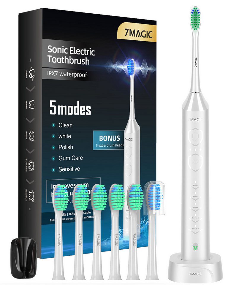 MCURO Schallzahnbürste Elektrische Zahnbürste mit Schalltechnologie 40000VPM UIltraschall, Aufsteckbürsten: 6 St., für Erwachsene und Kinder, Modell: D36, 5 Zahnputz-Modi,Putzdauer-Erinnerung, Wasserdicht von MCURO