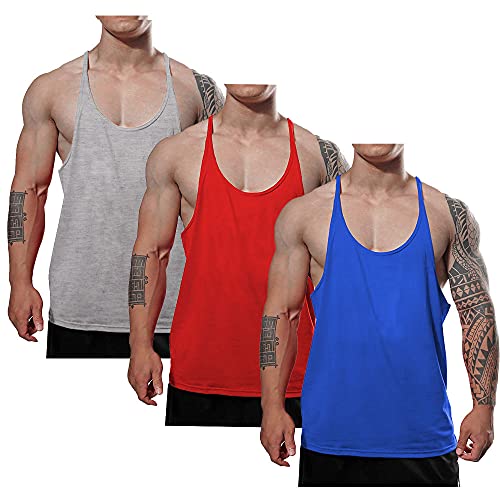 7Power Canotta da Uomo Senza Maniche Con cosciali muscolosi tagliata Aperta Canotta da Bodybuilding da Allenamento in Palestra Color Gray+Red+Blue Size XL von 7Power