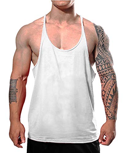 7Power Herren Muscle Gym Stringer Tank Tops für Workout Bodybuilding Sportweste Racerback Baumwolle Color White Size L von 7Power