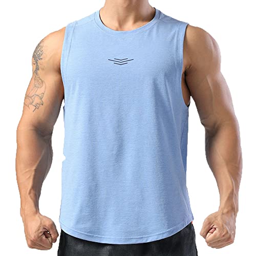 Herren Ärmellose Workout-Tank-T-Shirts Gym Muscle Tank Top für Fitness Bodybuilding Color Light Blue Size M von 7Power