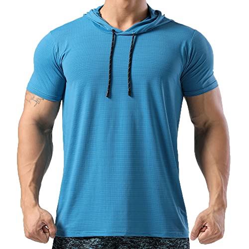 Herren Kurzarm Pullover Hoodies Slim Fit Hoody Mesh Schnelltrocknend T-Shirts Lässiges Sweatshirt Color Blue Size XL von 7Power