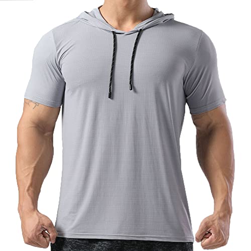 Herren Kurzarm Pullover Hoodies Slim Fit Hoody Mesh Schnelltrocknend T-Shirts Lässiges Sweatshirt Color Gray Size S von 7Power
