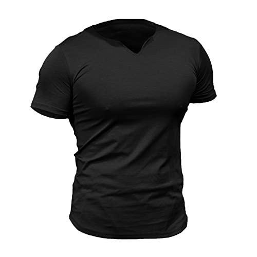 Herren Mesh Athletic T-Shirts mit geteiltem V-Ausschnitt für Fitnesstraining Bodybuilding Color Black Size S von 7Power