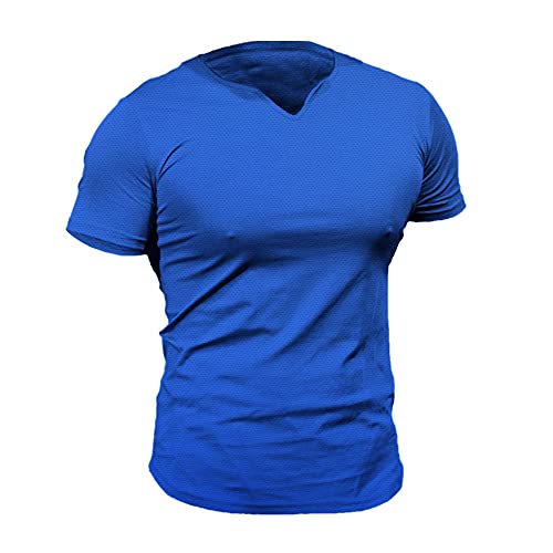 Herren Mesh Athletic T-Shirts mit geteiltem V-Ausschnitt für Fitnesstraining Bodybuilding Color Blue Size XXL von 7Power