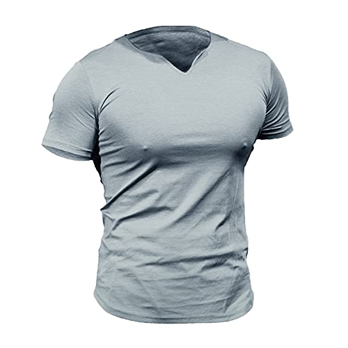 Herren Mesh Athletic T-Shirts mit geteiltem V-Ausschnitt für Fitnesstraining Bodybuilding Color Gray Size XL von 7Power