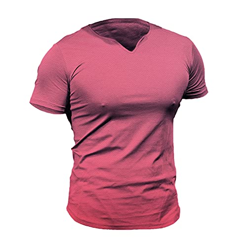 Herren Mesh Athletic T-Shirts mit geteiltem V-Ausschnitt für Fitnesstraining Bodybuilding Color Pink Size L von 7Power