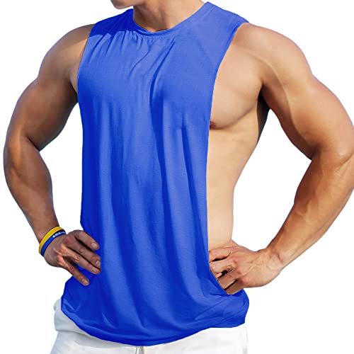 Herren ärmellose Muscle Stringer Weste Cut Open Gym Training Bodybuilding Tanktop Color Solid Blue Size XL von 7Power