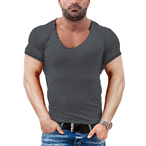 Taillierte Herren T-Shirts mit Rundhalsausschnitt Slim Fit Kurzarm Color Dunkelgrau Size S von 7Power