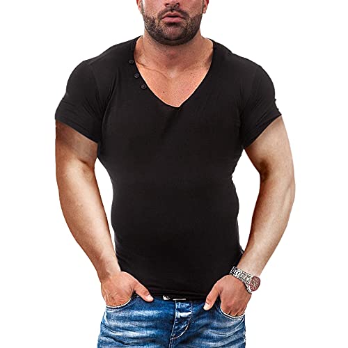 Taillierte Herren T-Shirts mit Rundhalsausschnitt Slim Fit Kurzarm Color Schwarz Size M von 7Power