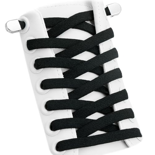 7STROBBS 2 Paar Elastische Schnürsenkel Ohne Binden, 8 mm Flache Schuhbänder Metallschnalle für Erwachsene Kinder, No Tie Shoelaces für Turnschuhe Laufschuhe Freizeitschuhe Schwarz von 7STROBBS