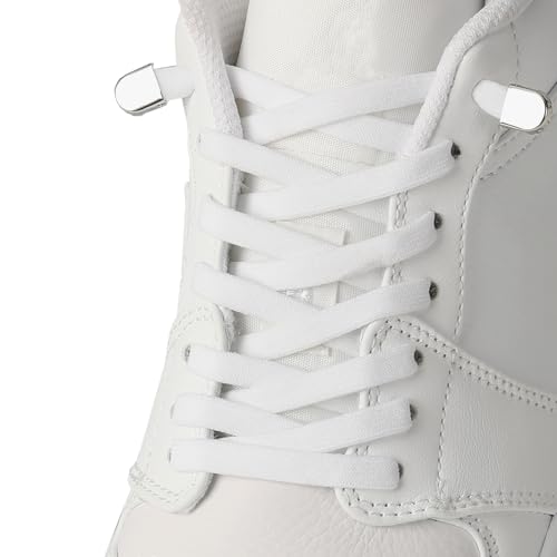 7STROBBS 2 Paar Elastische Schnürsenkel Ohne Binden, 8 mm Flache Schuhbänder Metallschnalle für Erwachsene Kinder, No Tie Shoelaces für Turnschuhe Laufschuhe Freizeitschuhe Weiß von 7STROBBS