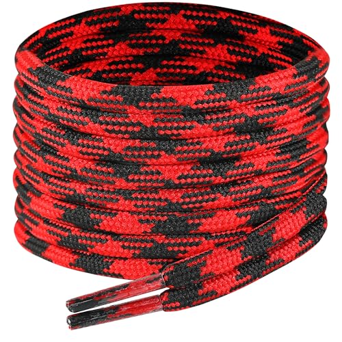 7STROBBS 2 Paar Runde Schnürsenkel für Arbeitsschuhe Outdoorschuhe Wanderschuhe Stiefel, Damen & Herren Reißfeste Schuhbänder, Ersatz Boots Shoelaces, Schwarz Rot 90cm von 7STROBBS