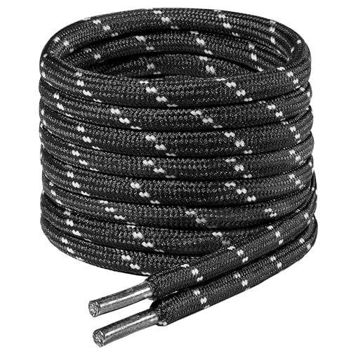 7STROBBS 2 Paar Runde Schnürsenkel für Arbeitsschuhe Outdoorschuhe Wanderschuhe Stiefel, Damen & Herren Reißfeste Schuhbänder, Ersatz Boots Shoelaces, Schwarz Weiß 160cm von 7STROBBS