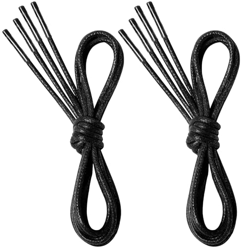 7STROBBS 2 Paar Schnürsenkel Business, Runde Gewachste Schuhbänder, 2.5mm Dünne Shoelaces für Lederschuhe Stiefel Anzugschuhe Halbschuhe, Damen Herren Ersatz Oxford Schnürsenkel, Schwarz 120cm von 7STROBBS