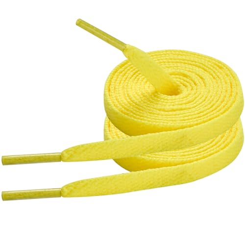7STROBBS 2 Paar Schnürsenkel Gelb Flach Breite 8mm Ersatz Sneaker Gelb Schuhbänder Yellow Shoelaces für Converse Chucks Air Force Damen Herren Kinder,150cm von 7STROBBS