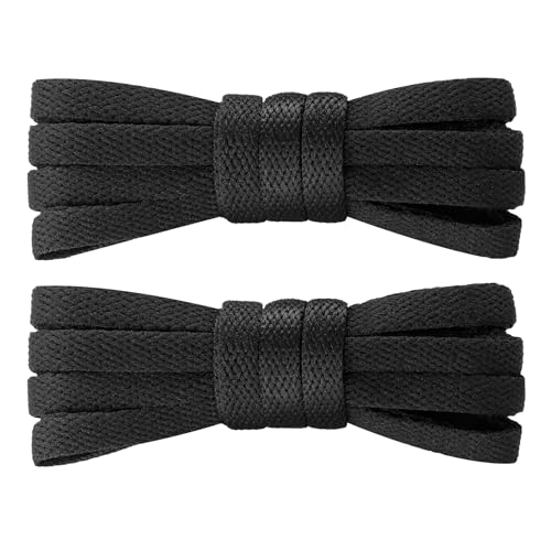 7STROBBS 2 Paar Schnürsenkel Schwarz Flach 8mm Breite Turnschuhe Schwarz Schuhbänder Ersatz Black Shoelaces für Nike Fußballschuhe Sportschuhe Damen Herren Kinder,90cm von 7STROBBS