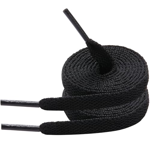 7STROBBS 2 Paar Schnürsenkel Schwarz Flach 8mm Breite Turnschuhe Schwarz Schuhbänder Ersatz Lang Black Shoelaces für Nike Air Force Fußballschuhe Sportschuhe Damen Herren,200cm von 7STROBBS