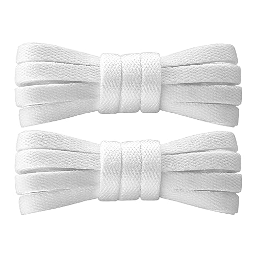 7STROBBS 2 Paar Schnürsenkel Weiß Flach 8mm Breite Weiss Sneaker Schuhbänder Ersatz Kurze White Shoelaces für Converse Air Force Sportschuhe Turnschuhe Damen Herren Kinder,60cm von 7STROBBS