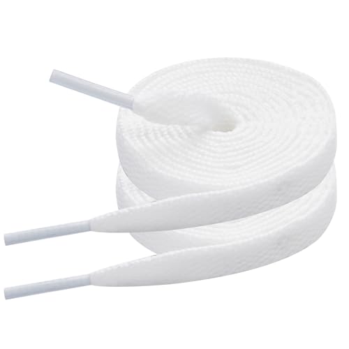7STROBBS 2 Paar Schnürsenkel Weiß Flach 8mm Breite Weiss Sneaker Schuhbänder Ersatz White Shoelaces für Converse Air Force Sportschuhe Turnschuhe Laufschuhe Damen Herren,120cm von 7STROBBS