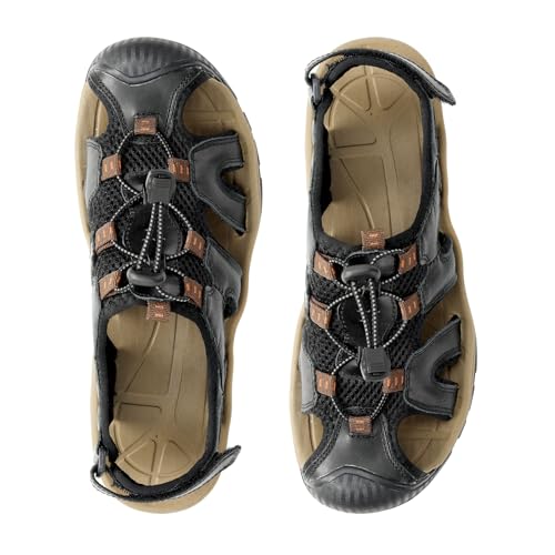 7STROBBS Outdoor Sandalen Herren Sportsandalen Sommer Trekkingsandalen Wandersandalen Männer Strand Wasser Fischer Atmungsaktive Leder Sandaletten,Schwarz EU41 von 7STROBBS