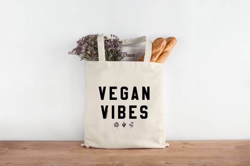 Vegane Vibes Tasche - Tragetasche Canvas Ökotasche Veganes Geschenk Buchtasche Einkaufstasche von 7Sages