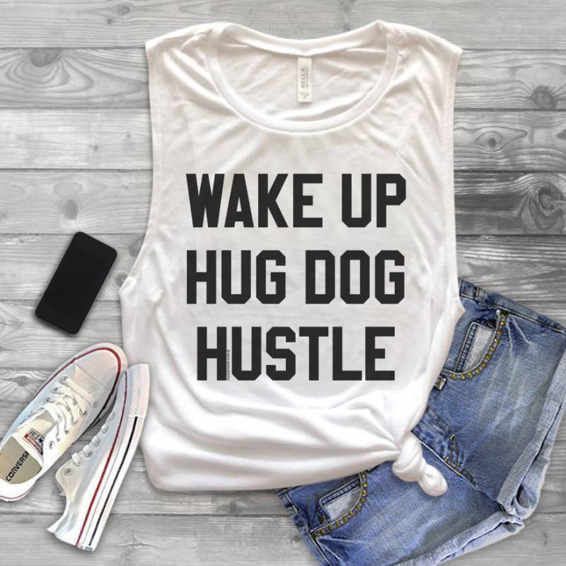 Wake Up Hug Hund Hustle Muskel Tank Top - Hundeshirt Süßes Hundeshirts Für Frauen Lustiges von 7Sages