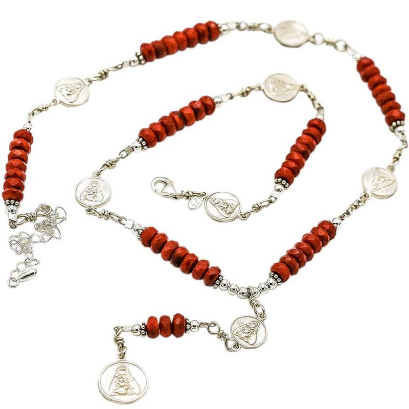sterling Silber 7 Sorrows Rosenkranz Halskette 6mm Coral, Small Medal Set von 7SorrowsRosaries
