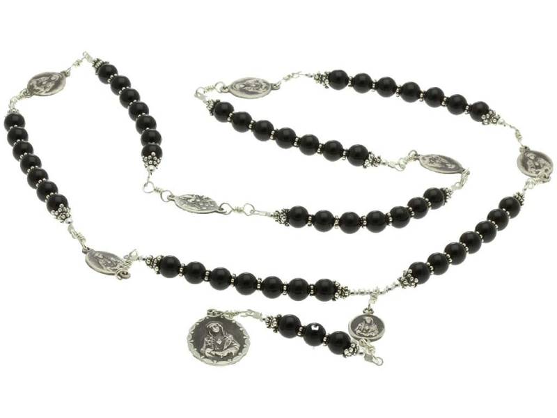 sterling Silber 7 Sorrows Rosenkranz Schwarz Onyx 6mm Große Seven Medaille Set, Gebetskette von 7SorrowsRosaries