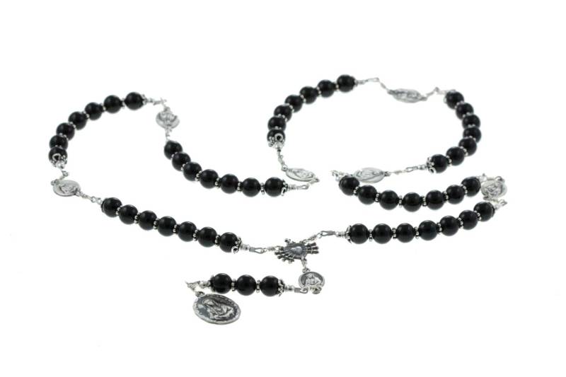 sterling Silber 7 Sorrows Rosenkranz Schwarz Onyx 8mm Große Medaillen Set, 32" Gebetskette von 7SorrowsRosaries