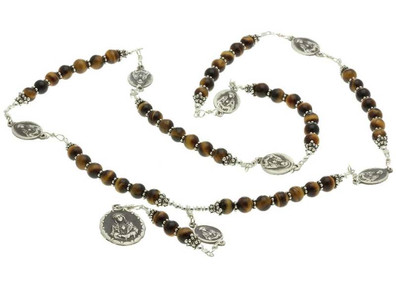 sterling Silber 7 Sorrows Rosenkranz Tigeraugen 6mm Große Seven Medaille Set, Gebetskette von 7SorrowsRosaries
