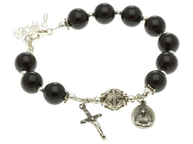 sterling Silber Rosenkranz Armband Onyx 10mm, 7 Sorrows/Traditionelles von 7SorrowsRosaries