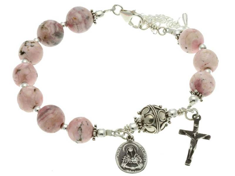 sterling Silber Rosenkranz Armband Rhodochrosit 10mm, 7 Sorrows/Traditionelles von 7SorrowsRosaries