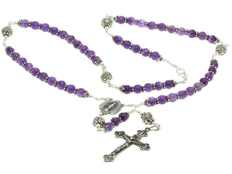 sterling Silber Rosenkranz Halskette Amethyst 6mm Kruzifix & Miraculous Medaille, 23" Gebetskette von 7SorrowsRosaries