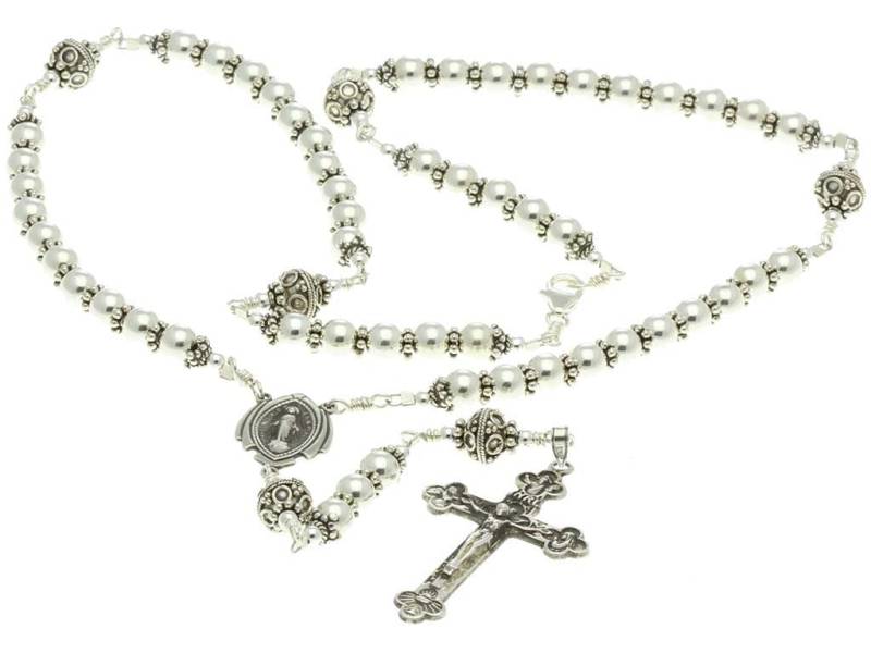 sterling Silber Rosenkranz Halskette Perlen 6mm Kruzifix & Miraculous Medaille, 23" Gebetskette von 7SorrowsRosaries